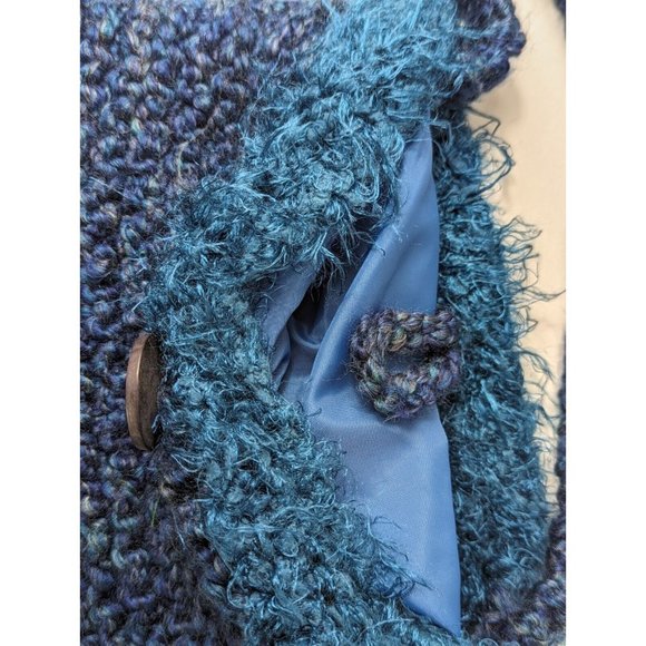 Vintage  Crochet Knitted‎  Blue Shoulder Bag Handmade Button One Strap - Picture 4 of 7